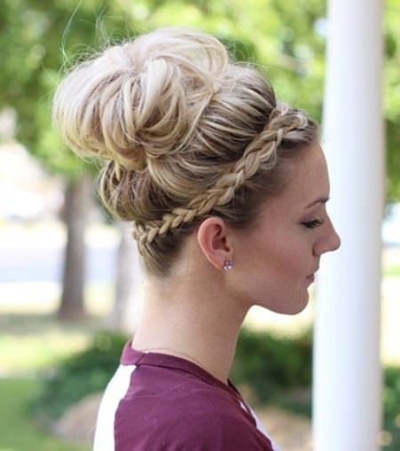 braid crown on the top of a bun braided bun hairstyles