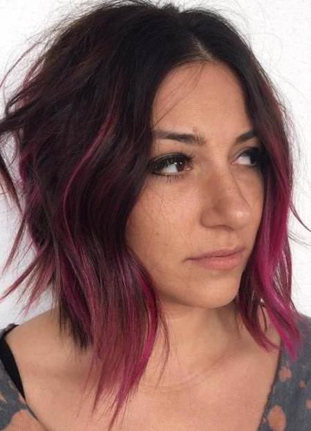 dark brown hair with raspberry highlights Pastel Pink Hairstyles