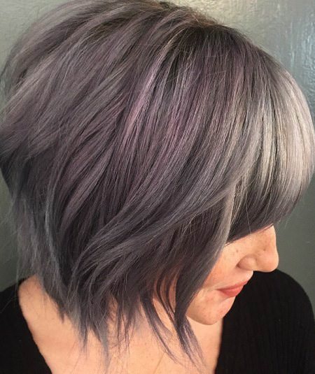 gray purple medium length fringes medium bob hairstyles