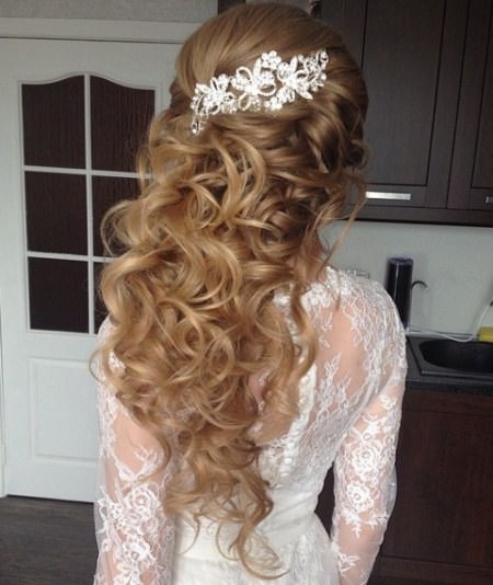 half updo wedding with jeweled clips half up and half down wedding hairstyles