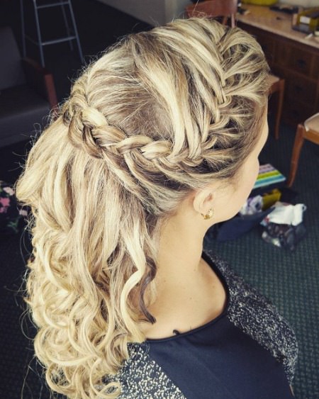 highlighted braided crown half up and half down wedding hairstyles