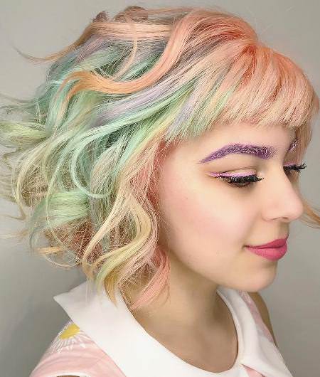 messy pastel colors short bob hairstyles