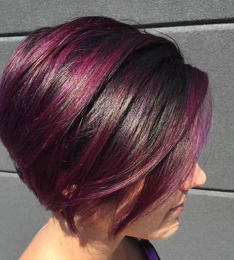 purple side part medium bob hairstyles