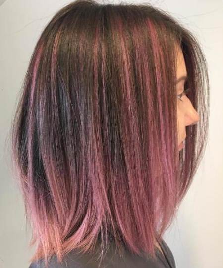 straight brown hair with pink highlights Pastel Pink Hairstyles