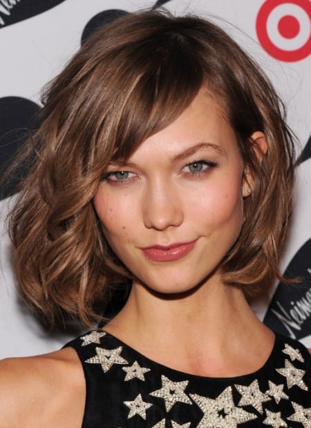 tousled bob with side swept bangs
