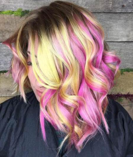 yellow and pink highlight Pastel Pink Hairstyles