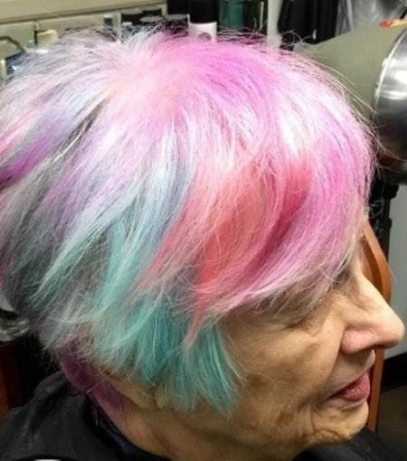 Daring rainbow highlights hairstyles and haircuts for women over 70