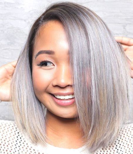 Straight silver bob medium hairstyles for round face