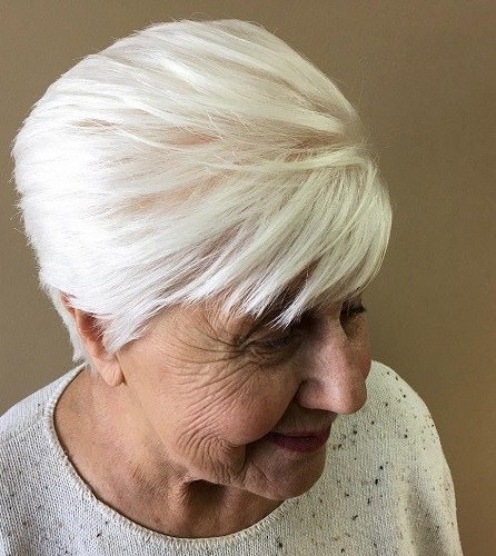 White hair with side bangs hairstyles and haircuts for women over 70