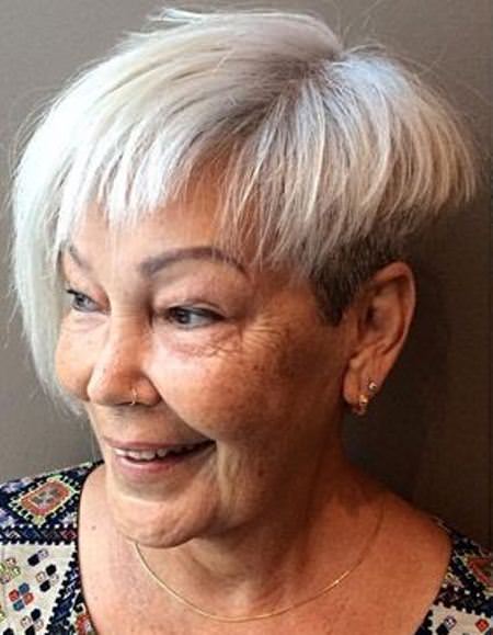 White short asymmetrical bang hairstyles and haircuts for women over 60