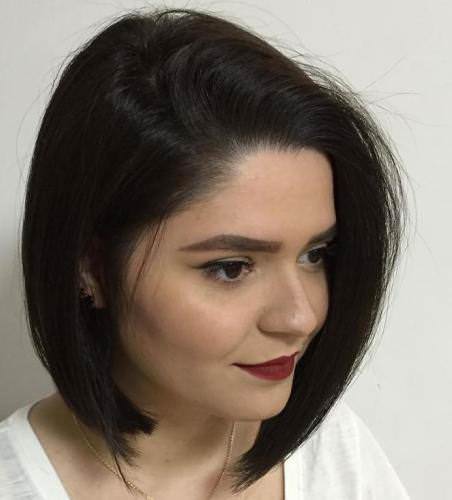 asymetrical bob medium hairstyles for round face