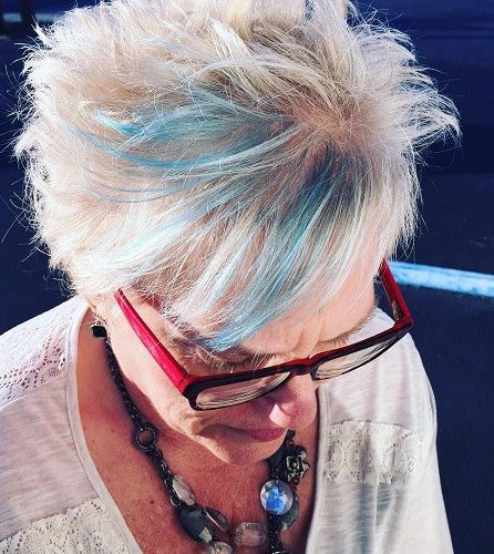 hint of punky blue hairstyles and haircuts for women over 70