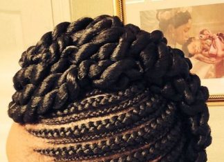 updo with cornrow and twist black braided hairstyles